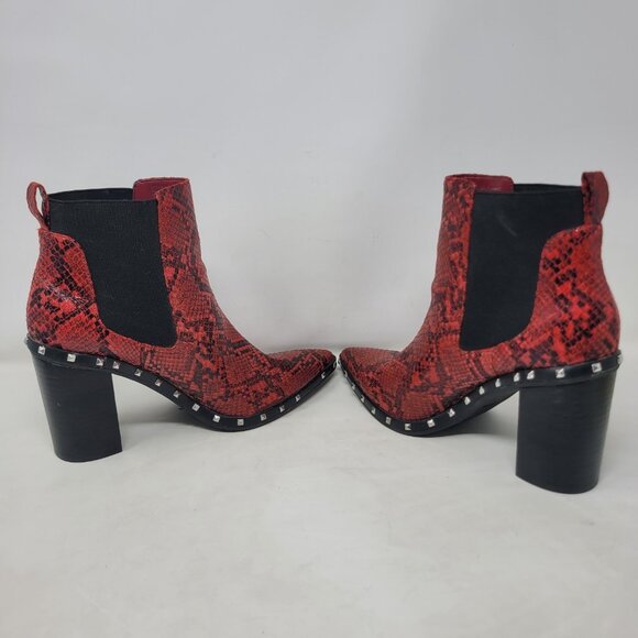 Charles By Charles David Size 7.5 Dogger Boots Studs Heels 3.5” Red Snake Print - Picture 7 of 11